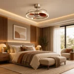 50cm Ring LED Ceiling Fan Light | Walnut Blade Modern Design - Image 2