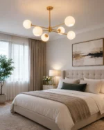 Modern 6-Light Glass Chandelier | Opal Globe Pendant - Image 2