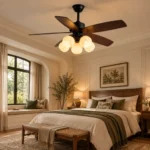 Vintage Walnut Wood Ceiling Fan Light | Flower Glass Design - Image 2