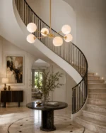 Modern 6-Light Glass Chandelier | Opal Globe Pendant - Image 3