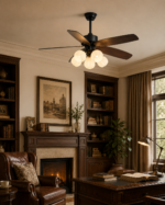 Vintage Walnut Wood Ceiling Fan Light | Flower Glass Design - Image 4
