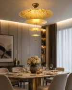 Modern Gold LED Pendant Light | Layered Disc Chandelier - Image 5