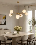 Modern 6-Light Glass Chandelier | Opal Globe Pendant - Image 4