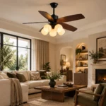 Vintage Walnut Wood Ceiling Fan Light | Flower Glass Design - Image 3