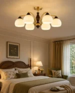 Classic Brass Ceiling Light | Ribbed Glass Chandelier - Image 2