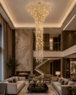 Luxury Brass Crystal Staircase Chandelier | Cascade Light - Image 4