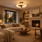22-Inch Bubble Ring LED Ceiling Fan Light | Walnut Blade Design - Image 2