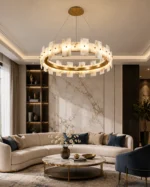Natural Alabaster Ring Chandelier | Luxury LED Pendant Light - Image 4