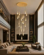 Luxury LED Crystal Pendant Light | Gold Waterfall Chandelier - Image 3