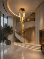 K9 Crystal Cascade Chandelier | Gold LED Pendant Light - Image 2