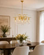 Luxury Brass Crystal Leaf Chandelier | Golden Pendant Light - Image 4