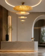 Modern Gold LED Pendant Light | Layered Disc Chandelier - Image 3