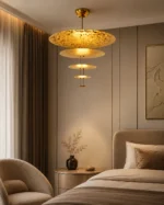 Modern Gold LED Pendant Light | Layered Disc Chandelier - Image 2