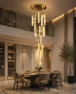 K9 Crystal Cascade Chandelier | Gold LED Pendant Light - Image 4