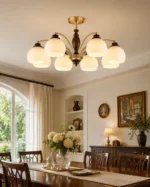 Classic Brass Ceiling Light | Ribbed Glass Chandelier - Image 5