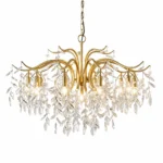 Luxury Brass Crystal Leaf Chandelier | Golden Pendant Light