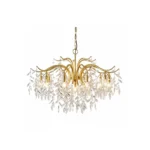 Luxury Brass Crystal Leaf Chandelier | Golden Pendant Light