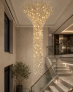 Luxury Brass Crystal Staircase Chandelier | Cascade Light - Image 3
