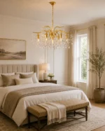 Luxury Brass Crystal Leaf Chandelier | Golden Pendant Light - Image 3