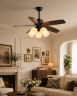 Vintage Walnut Wood Ceiling Fan Light | Flower Glass Design - Image 2