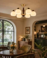 Classic Brass Ceiling Light | Ribbed Glass Chandelier - Image 4