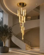 K9 Crystal Cascade Chandelier | Gold LED Pendant Light - Image 3
