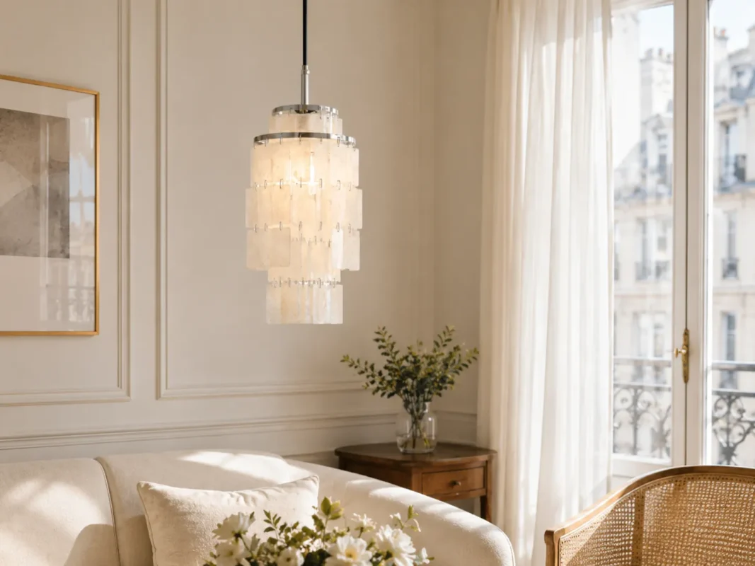 Crystal wall light in a bright elegant bedroom