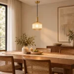 Ribbed Glass Pendant Light | Modern Nordic Gold Lamp - Image 6