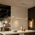Organic Wooden LED Linear Pendant Light | Modern Wabi-Sabi Lighting - Image 6