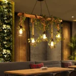 Rustic Wooden Beam Linear Pendant Chandelier with Rope - Image 6