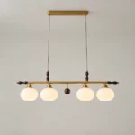 Vintage Brass & Wood Linear Pendant Light | Opal Glass - Image 6