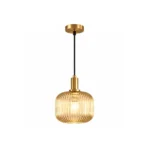 Ribbed Glass Pendant Light | Modern Nordic Gold Lamp