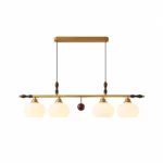 Vintage Brass & Wood Linear Pendant Light | Opal Glass