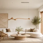 Organic Wooden LED Linear Pendant Light | Modern Wabi-Sabi Lighting - Image 4