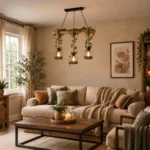 Rustic Wooden Beam Linear Pendant Chandelier with Rope - Image 5