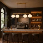 Vintage Brass & Wood Linear Pendant Light | Opal Glass - Image 4