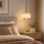 Ribbed Glass Pendant Light | Modern Nordic Gold Lamp - Image 3