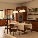 Vintage Brass & Wood Linear Pendant Light | Opal Glass - Image 5