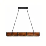 Rustic Wood Beam LED Linear Pendant Light | Industrial Lighting