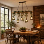 Rustic Wooden Beam Linear Pendant Chandelier with Rope - Image 3