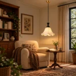 Vintage French Fabric Pendant Light | Wave Petal Lamp - Image 4