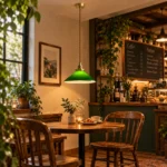 Green Glass Pendant Light | Japanese Vintage Brass Lamp - Image 3