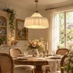 French Pleated Linen Pendant Light | Cream Vintage Lamp - Image 4