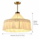 French Pleated Linen Pendant Light | Cream Vintage Lamp - Image 6
