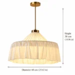 French Pleated Linen Pendant Light | Cream Vintage Lamp - Image 7