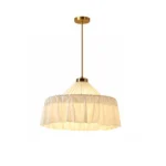 French Pleated Linen Pendant Light | Cream Vintage Lamp