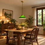 Green Glass Pendant Light | Japanese Vintage Brass Lamp - Image 4
