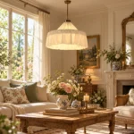 French Pleated Linen Pendant Light | Cream Vintage Lamp - Image 5