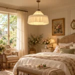 French Pleated Linen Pendant Light | Cream Vintage Lamp - Image 3