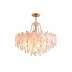 Pink Leaf Glass Crystal Chandelier | French Luxury Lighting